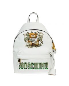 Moschino Dollar Teddy Bear Women Leather Backpack White