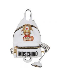 Moschino Roman Teddy Bear Women Mini Leather Backpack White